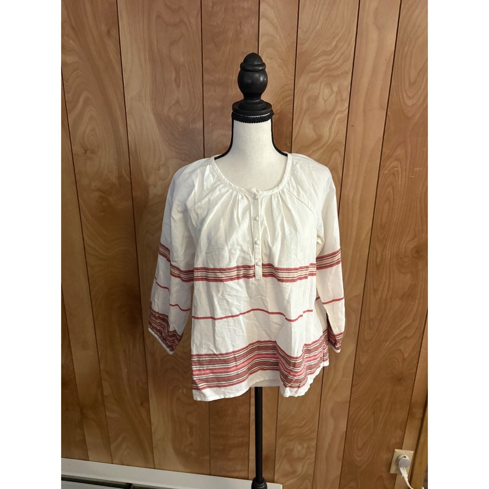 Soft Joie Women‎ XXS White Red Striped Cotton Peasant Blouse